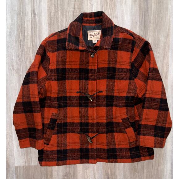 WOOLRICH vintage orange/black wool toggle jacket - size XL - Picture 6 of 14